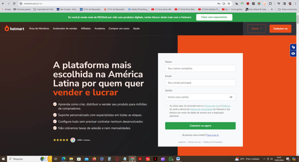 Hotmart, uma das mais famosas plataformas de afiliados no Brasil.
